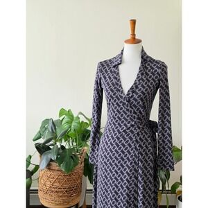 Diane von Furstenberg New Jeanne Two Silk Wrap Dress Grey Geometric 2
